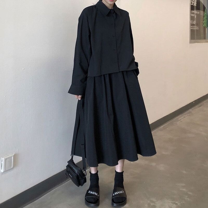 Long-Sleeved - NEW レディース 長袖シャツ+ハイウエストスカートツーピースbbq238