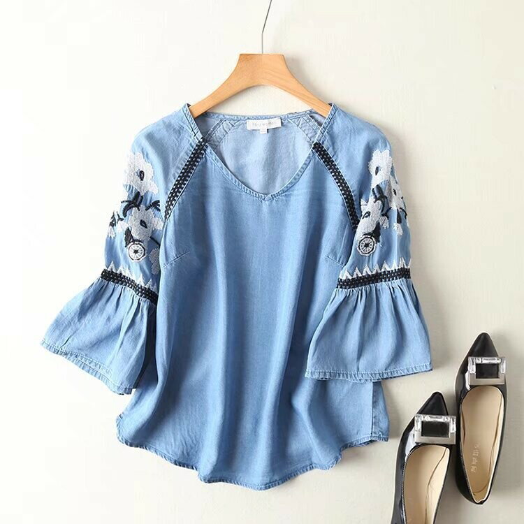 樂天商城 - NEW レディース Vネック デニム シャツ bbq364