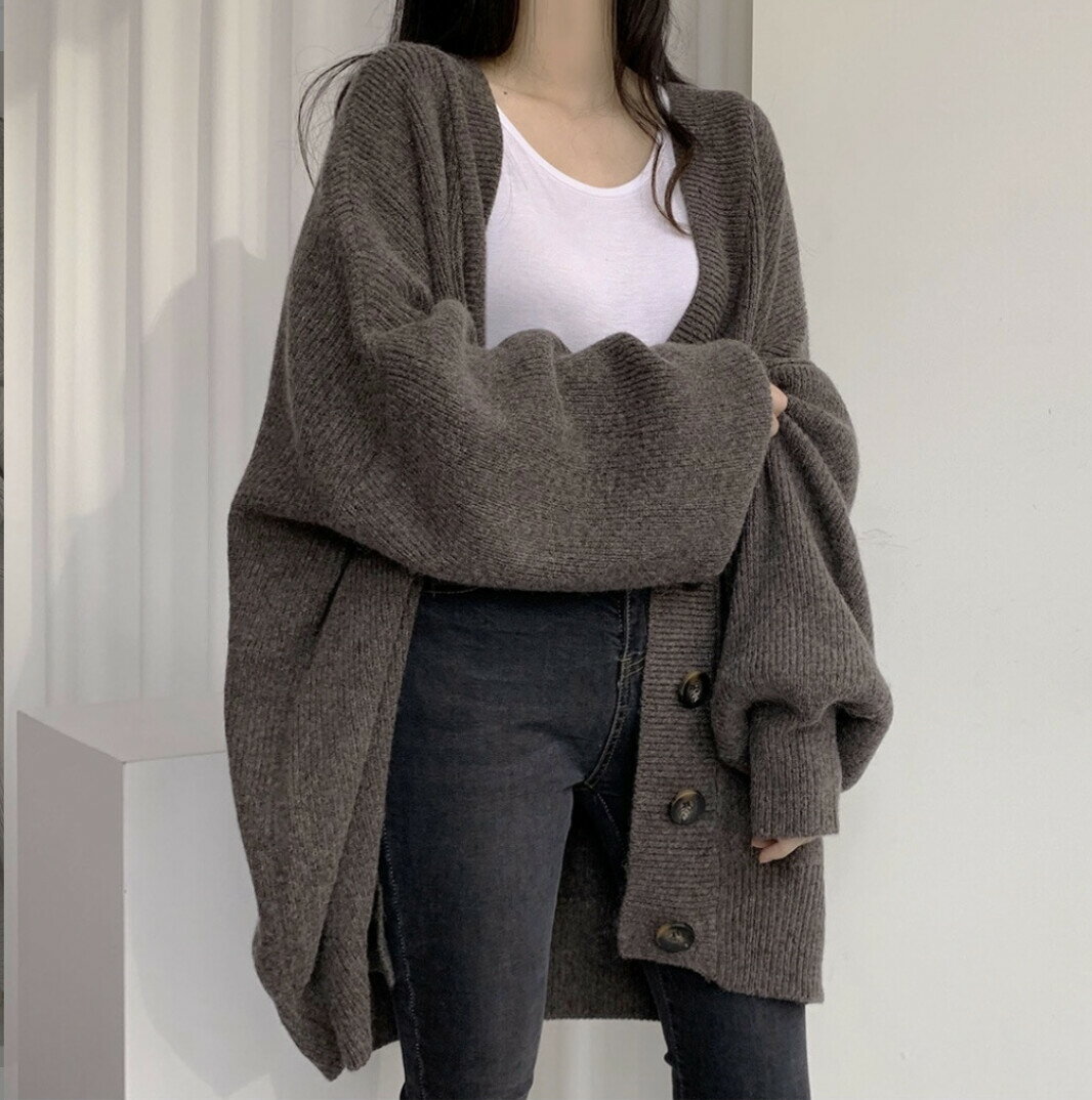NEW 新作ゆるランタンスリーブニットカーディガンセーターbbq506