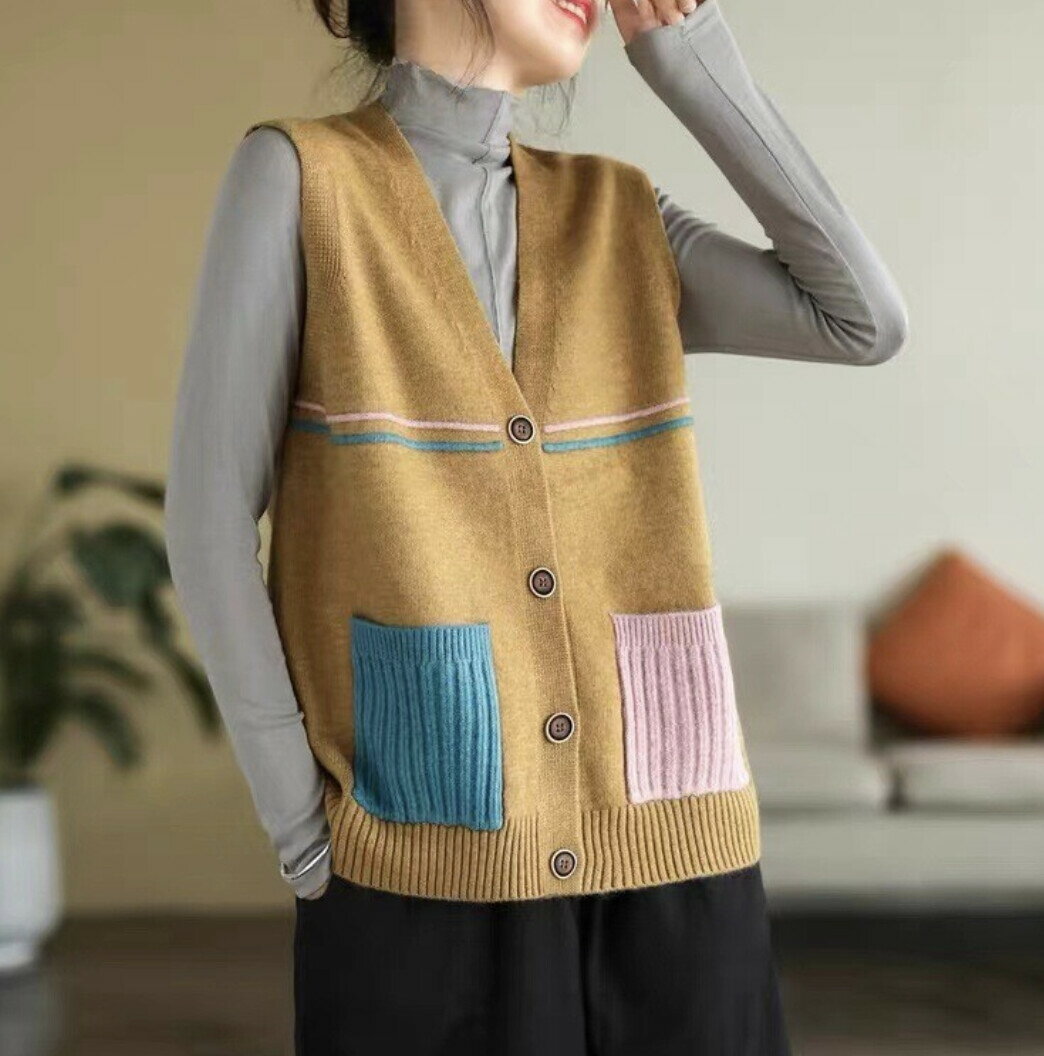 NEW 秋冬 新作 レディース レトロ Vネックノースリーブ セーター bbq728