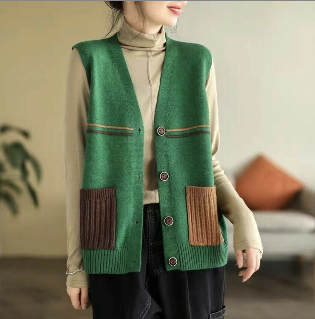 NEW 秋冬 新作 レディース レトロ Vネックノースリーブ セーター bbq728