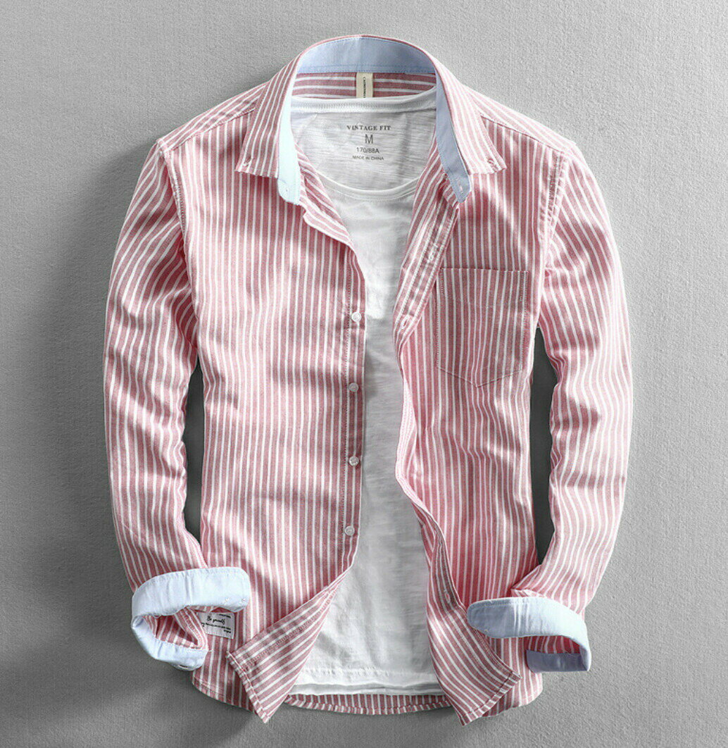 NEW 秋 メンズ シンプル ストライプ 長袖 シャツ bbq730
