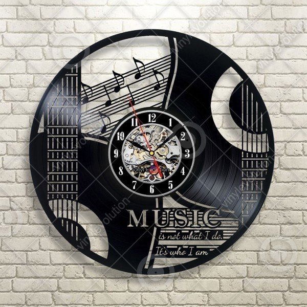 30cm レコード盤 壁掛け時計 音楽 Music アコースティックギター アコギ 音符 人気 インテリア ディスプレイ シルエット
