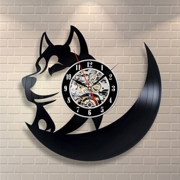 Rakuten - レコード盤壁掛け時計 Wolf moon ウルフ 狼 月 人気 おしゃれ エコ インテリア ディスプレイ シルエット デザイン