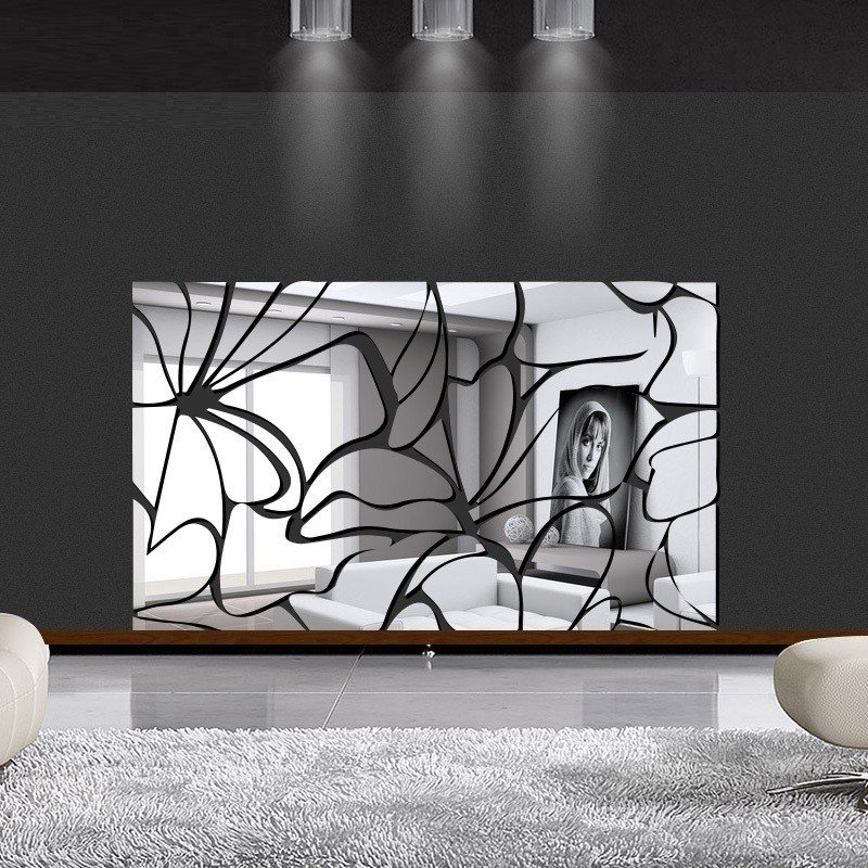 樂天商城 - シール 割れない鏡デザイン 花/フラワー ウォールデコレーションミラーステッカー 【シルバー45cm×100cm】 鏡 シール インテリア