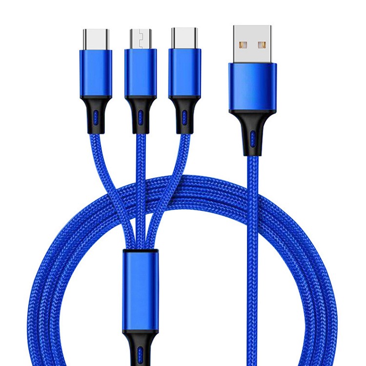 充電 ケーブル 2.4A ケーブル 3in1 iPhone用 micro USB Android用 Type-C 急速充電ケーブル 高耐久ナイロン モバイルバッテリー 充電器 USBケーブル iPhone メール便送料無料