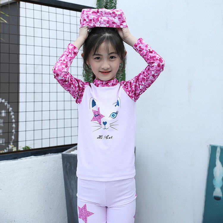 水着 女の子 子供 スクール水着 キッズ セパレート ジュニア 女児用 3点セット 長袖ラッシュガード 小学生 95cm 100cm 110cm 120cm 130cm 140cm 150cmこども サーフパンツ キャッ