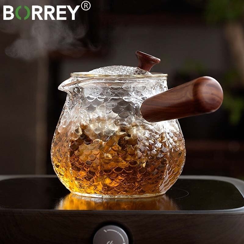 ガラスティーポット 　美しい茶器　耐熱ガラス 抽出 日本茶 緑茶 中国茶 紅茶 和洋折衷 ポット 珈琲 ケトル ハンドル付 おしゃれ 雑貨
