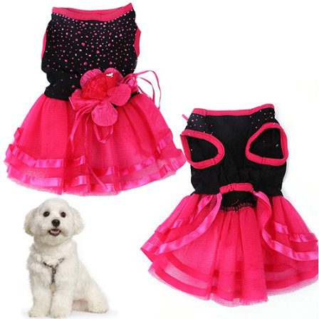 I tainment SHOPのペット用ドレス 犬用 ローズフラワー ガーゼチュチュ ドレススカート 子犬 猫 プリンセス ワンピース 女の子 ピンク フリル｜アングル3