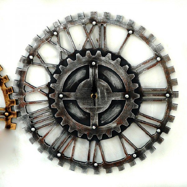 樂天商城 - 40cm 壁掛け時計 スチームパンク ギア 歯車 メタリック さび塗装 銀 シルバー 人気 おしゃれ インテリア ディスプレイ 輸入雑貨
