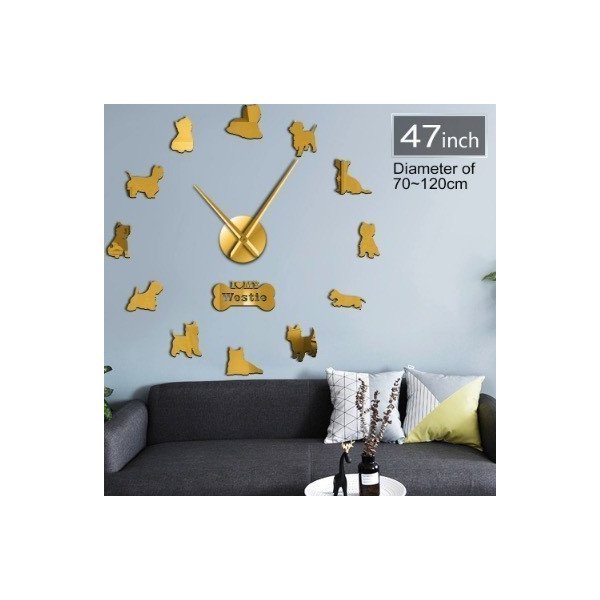 樂天商城 - 犬壁掛け時計DIYウォールクロックDog文字盤子犬ウォッチミラーフレームレス/ステッカーインテリア飾り