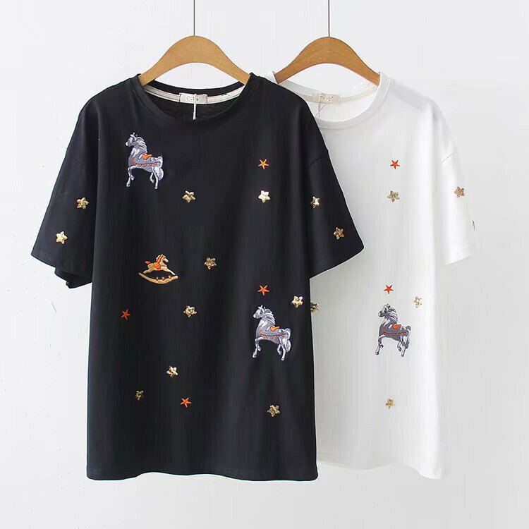 樂天商城 - Tシャツ　刺繍入り　シャツ 半袖　トップス