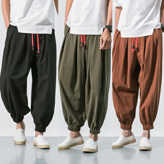 樂天商城 - 新品★サルエルパンツ メンズ ワイドパンツ ★ゆったり スウェット 綿麻 ジョガーパンツ バギーパンツ イージーパンツ