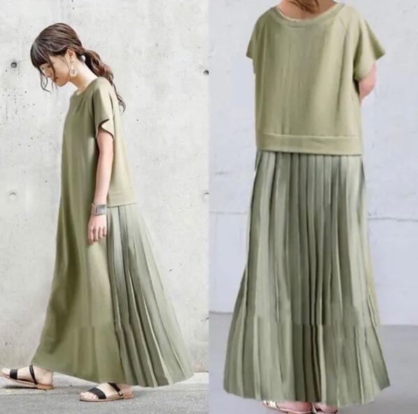 樂天商城 - 夏新作 上質でかわいい 後ろスカート部分プリーツデザインで、落ち感があり　着回し ロングワンピース