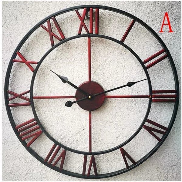 樂天商城 - 47センチ　円形レトロなローマ数字壁掛け時計鍛造中空鉄ヴィンテージ　大型ミュート装飾的な壁時計の装飾家庭用