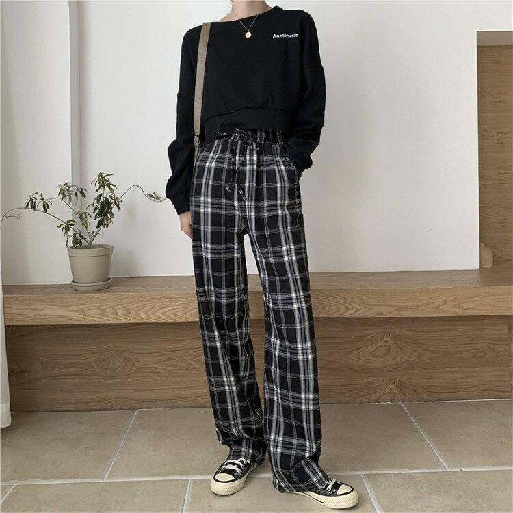 樂天商城 - チノパンツ ワイドパンツ M,L大きいサイズ 春 秋 長ズボン チェック柄 ゆったり ルームウェア 綿混 コットン混紡 カジュアル フォーマル ボトムス レディース 美シルエット ダンス ジム スポーツ 動きやすい 黒 白 黄色い
