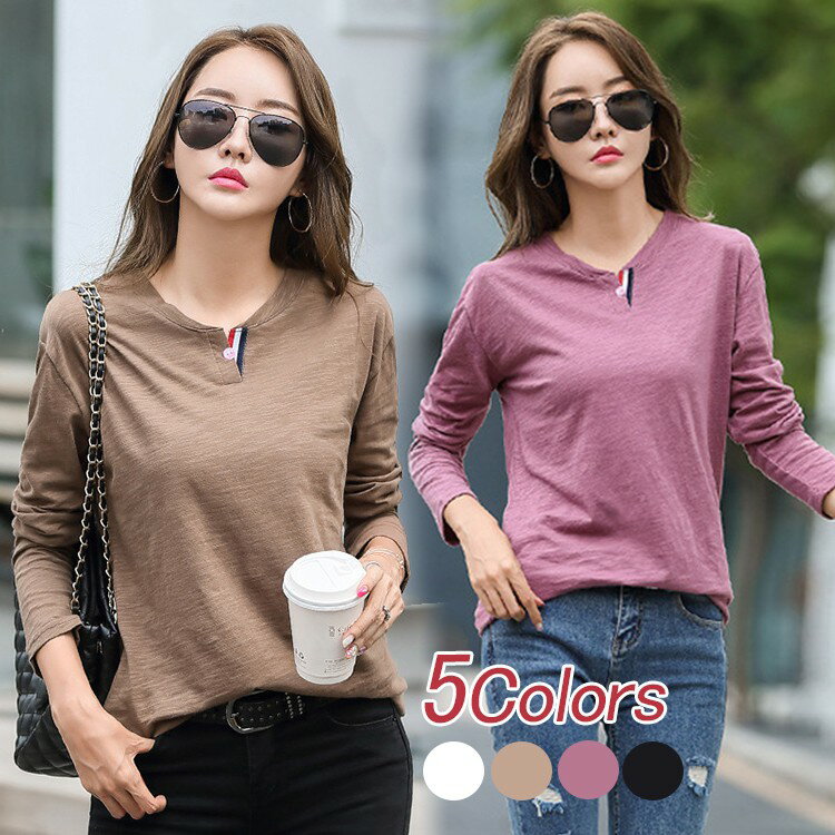 樂天商城 - tシャツ レディース 長袖 秋冬 コットン シンプル 無地 定番 ゆったり S~3XL大きいサイズ Tシャツ コットン カジュアル ジュニア アウター ハイネック セレブファッション ベーシック カットソー 青 紫 コーヒー 白い 黒い おすすめ 着回し