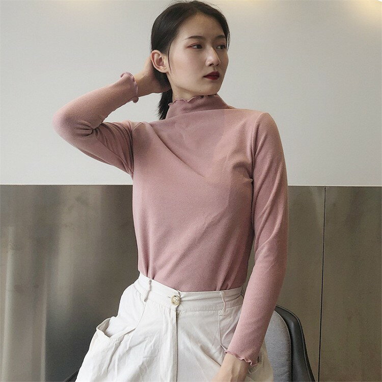 樂天商城 - tシャツ レディース 長袖 秋冬 コットン シンプル 無地 定番 着回し ゆったり M~2XL大きいサイズ Tシャツ カジュアル ジュニア アウター ハイネック セレブファッション ベーシック カットソー カーキ 黄色い 赤 紫 緑 黒 桃色