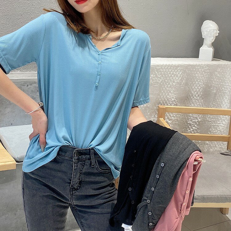樂天商城 - Tシャツ 半袖 レディース 定番 大きいサイズ 夏 Vネック ストレッチ素材 tシャツ カットソー トップス シンプル ベーシック コットン おしゃれ 上品 涼しい フェミニン 着痩せ 着心地良い インナー カラフル メール便送料無料