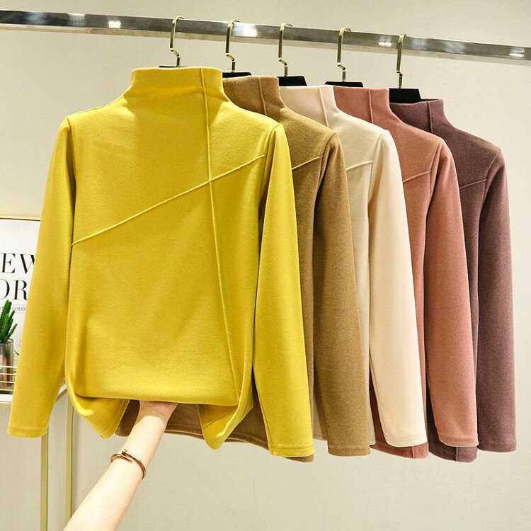 樂天商城 - レディース トップス 秋冬 ハイネックカットソー 無地 インナー カットソー ニット プルオーバー Tシャツ 長袖 保温 発熱 ヒート HOT 暖かい 6色M/L/XL/2XL 上品 フェミニン 着痩せ ストレッチ素材 シンプルメール便送料無料