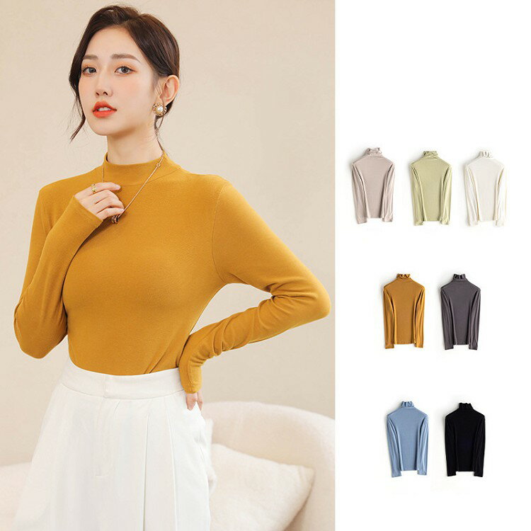 樂天商城 - トップス 春秋 レディース Tシャツ チュニック ハイネック タートルネック プルオーバー カットソー 長袖 秋 冬 ショート丈 無地 シンプル カジュアル インナー コーデ