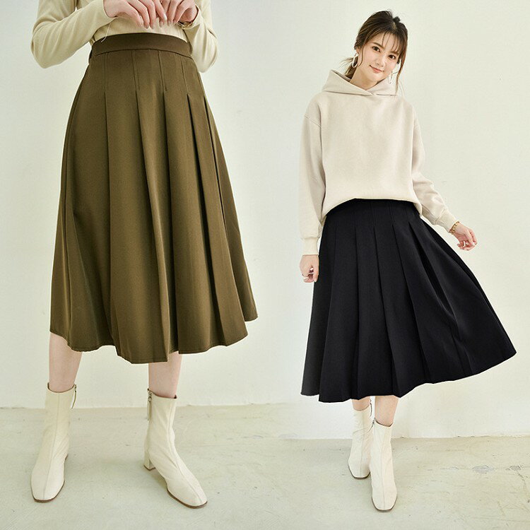 樂天商城 - ロング丈スカート 秋冬 Aライン フレア ミモレ丈 無地 大きいサイズ レディース ボトムス シンプル フェミニン ゆったり ウェストゴム 可愛い お洒落 二次会 謝恩会 女子会 フォーマル ビジネス 黒 緑 カーキ ベーシック ゆったり 通勤メール便送料無料