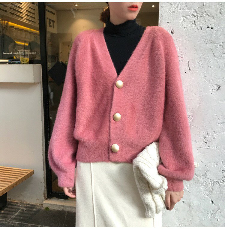 レディース カーディガン 長袖 ふわふわ ニットカーディガン 大きめボタン 秋冬 ゆったり 体型カバー 羽織り 厚手 可愛い 大人 おしゃれ シンプル フリーサイズ ピンク ブルー ブラック ベージュ グリーン レッド