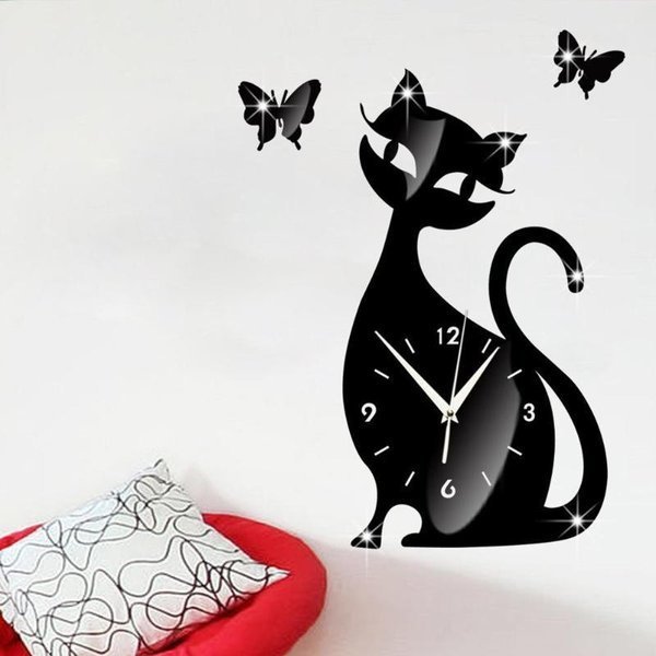 ネコ柄壁ステック型時計★壁掛け 時計 猫時計 ウォールクロック ネコ 部屋装飾 可愛い 猫 動物 インテリア 45×32cm