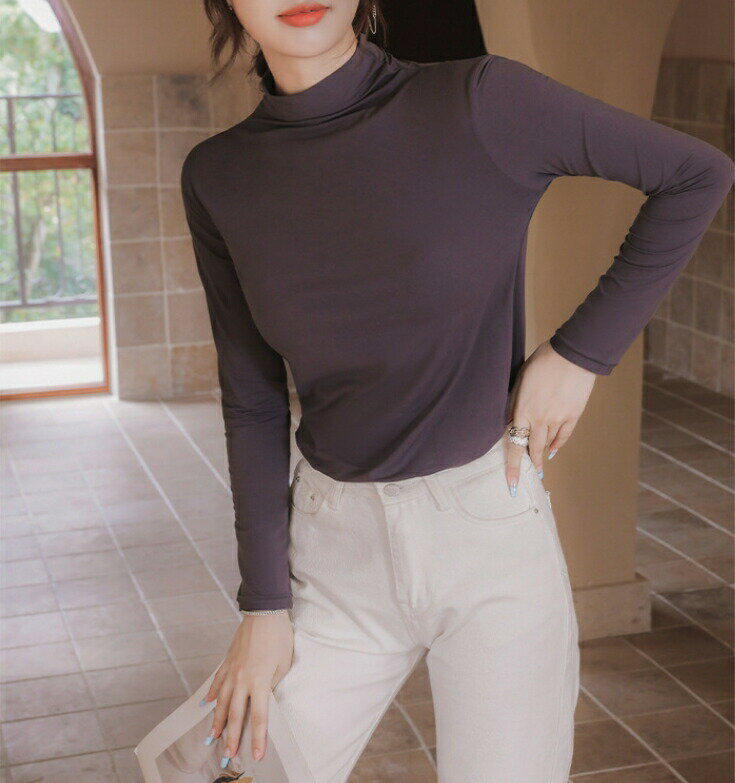 ボディスーツ 長袖 山積み襟 薄手 保温 自発熱 インナー 上着 レディース ファッション