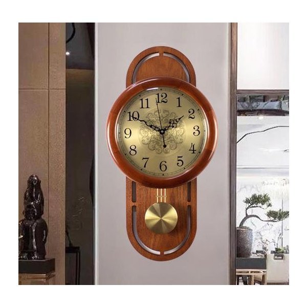 樂天商城 - 高級高品質 壁掛け時計 無垢材 機械式時計 居間 クリエイティブ 中式 シンプル 振り子時計 レトロ デコレーション 壁グラフ