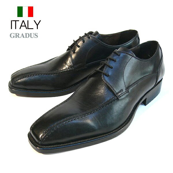 ビジネスシューズ メンズ 本革 サイドステッチ スクエアシューズ レザーシューズ 紐靴 皮靴 GRADUS イタリア製 インポート