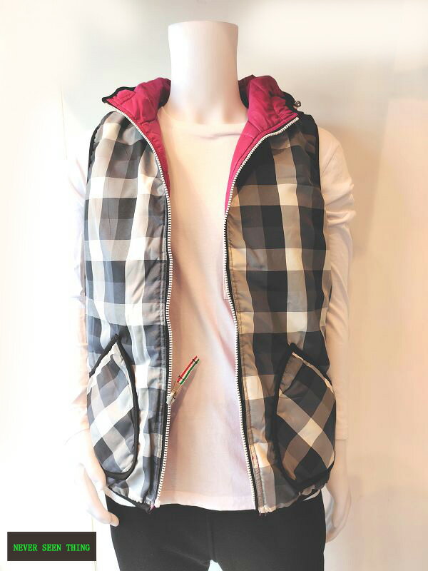 never seen thing リバーシブルベスト メンズ アウター チェック柄 (ピンク)
