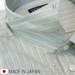 DOMANI 日本製 スナップボタン ストライプドレスシャツ 国産シャツ リクルートシャツ メンズ長袖シャツ （2色/ブルー グリーン）