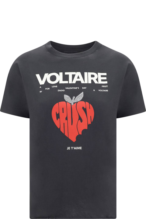 zadig&amp;voltaireのコットンTシャツ、リブ編みのクルーネック、前面に象徴的なブランドモノグラムのマキシプリント、モノクロデザイン、レギュラーフィット。素材構成: 100% % コットン