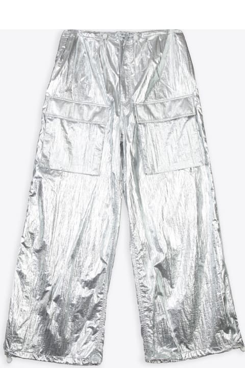 MM6 Maison Margiela ボトムス Pantalone メタリック シルバー ナイロン パラシュート カーゴ パンツ