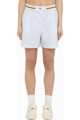 Palm Angels ショートパンツ ホワイト/ブルー ストライプ コットン ボクサーパンツ Palm Angels ショートパンツ ホワイト/ブルー ストライプ コットン ボクサーパンツ