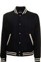 Saint Laurent ジャケット ウールブレンドマンのストライプトリム付きテディシグネチャーブラック代表チームジャケット