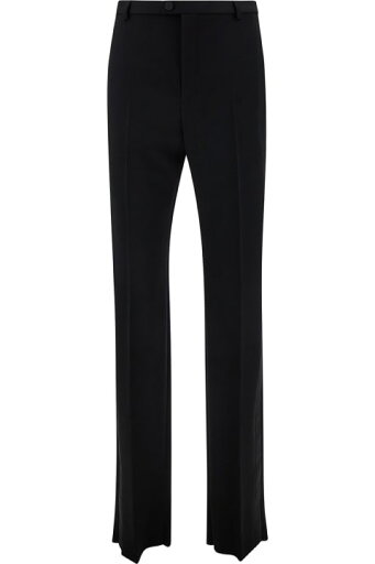 Saint Laurent ボトムス Grain De Poudre Man のくるみボタン付きブラック スモーキング ハイウエスト パンツ Saint Laurent ボトムス Grain De Poudre Man のくるみボタン付きブラック スモーキング ハイウエスト パンツ