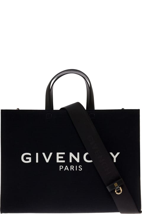Givenchy トートバッグ 女性用 G トート ブラック コットン キャンバス ショッパー バッグ ロゴ プリント