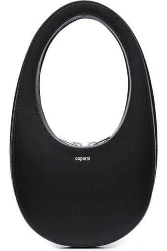 Coperni トートバッグ レザーウーマンのエンボスロゴ付き「スワイプ」ブラックハンドバッグ Coperni トートバッグ レザーウーマンのエンボスロゴ付き「スワイプ」ブラックハンドバッグ