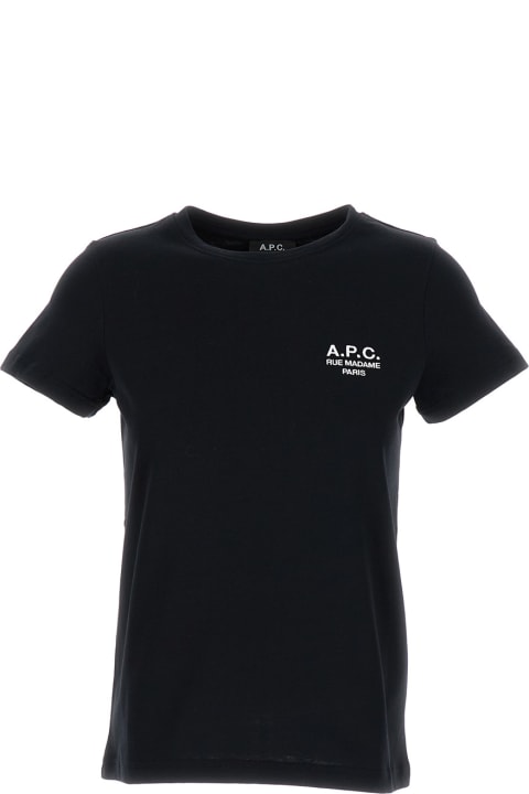 A.P.C. Tシャツ コットン ウーマンのロゴ入りブラック クルーネック T シャツ 1