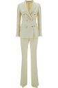 Tagliatore ボトムス リネンの女性の金色のボタンが付いたベージュのダブルブレスト スーツ