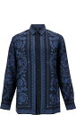 Versace シャツ シルクマンの全体にバロッコプリントのブラックとブルーのシャツ