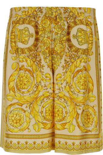 Versace ショートパンツ シルク バロック シャンパン プリント Versace ショートパンツ シルク バロック シャンパン プリント