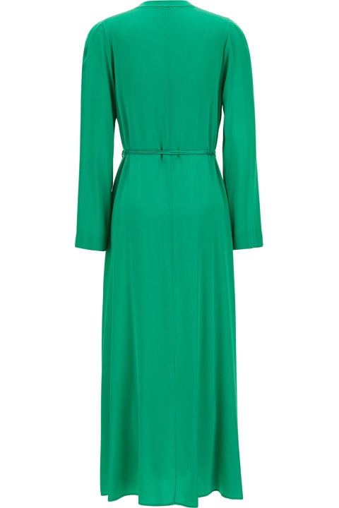 Forte_Forte ワンピース＆ドレス ベルトと長袖のストレッチ シルクのロング グリーン ドレス 女性