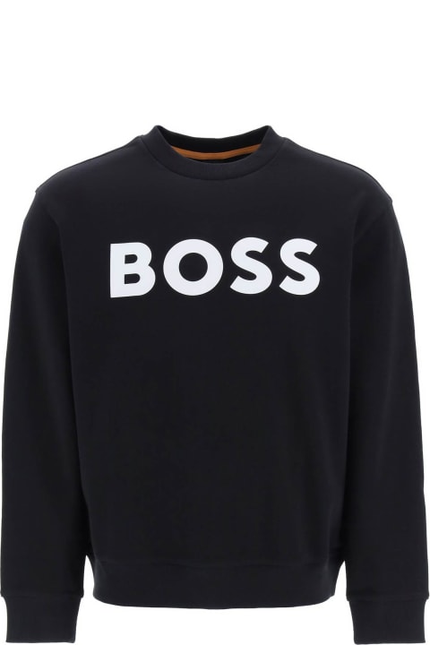 Hugo Boss フリース ロゴプリント付きクルーネックスウェットシャツ