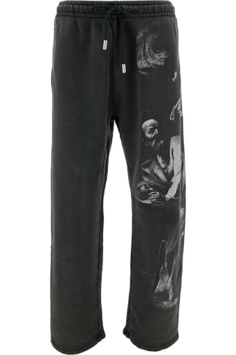 Off-White ボトムス コットンマンのドローストリングとグラフィックプリント付きブラックパンツ Off-White ボトムス コットンマンのドローストリングとグラフィックプリント付きブラックパンツ