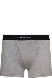 Tom Ford ショーツ コットンストレッチマンの伸縮性のあるログウエストバンド付きグレーのボクサーブリーフ