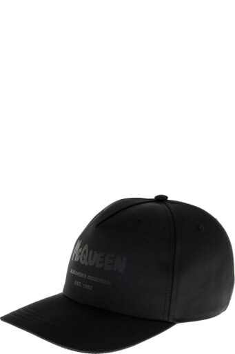Alexander McQueen 帽子 グラフィティ ブラック ポリファイユ ハット ロゴ入り Alexander Mcqueen Man Alexander McQueen 帽子 グラフィティ ブラック ポリファイユ ハット ロゴ入り Alexander Mcqueen Man