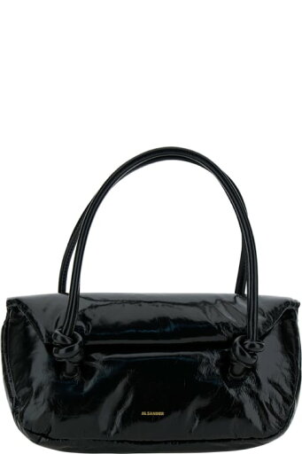 Jil Sander トートバッグ パテントレザーのラミネート加工ロゴ付き「ノット スモール」ブラック ショルダー バッグ レディース Jil Sander トートバッグ パテントレザーのラミネート加工ロゴ付き「ノット スモール」ブラック ショルダー バッグ レディース
